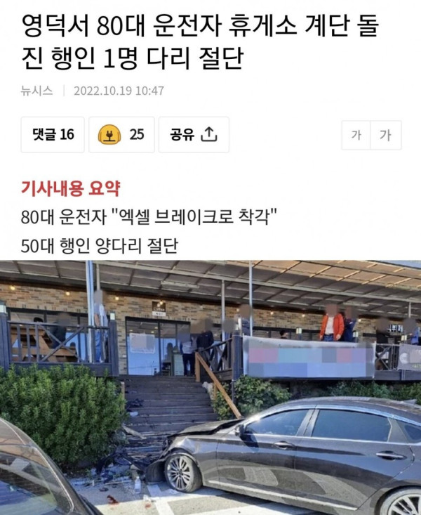 80대 운전자 휴게소 계단 돌진